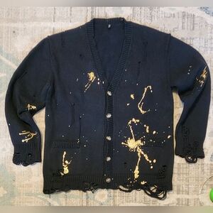 R13 Boyfriend Cardigan. Black with gold splatter. Size Small. EUC